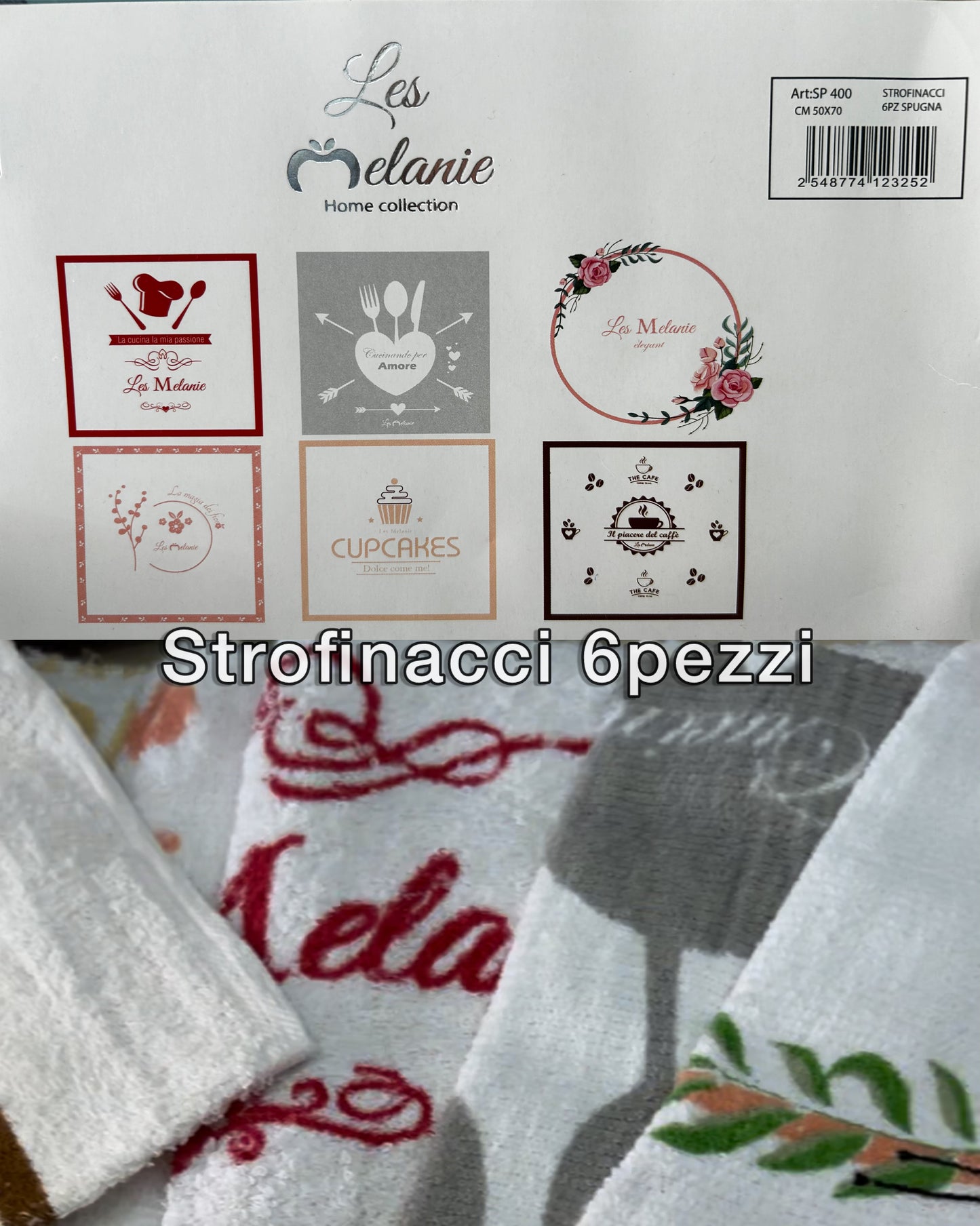 Confezione 6 strofinacci a fantasia Melanie