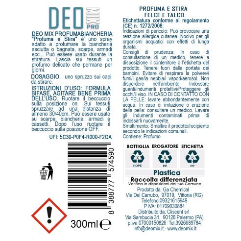 DEOmix Felce e Talco Profuma e Stira 300 ml Profuma Bucato Fresco di Rugiada