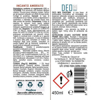 Deo Mix Diadema Profumatore Incanto Ambrato 450 ml per Ambienti Professionale